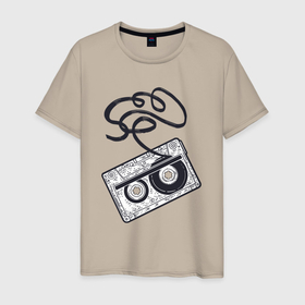 Мужская футболка хлопок с принтом Аудиокассета в Курске, 100% хлопок | прямой крой, круглый вырез горловины, длина до линии бедер, слегка спущенное плечо. | 