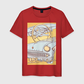 Мужская футболка хлопок с принтом Москвич автомобиль в Рязани, 100% хлопок | прямой крой, круглый вырез горловины, длина до линии бедер, слегка спущенное плечо. | 