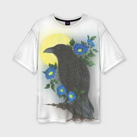 Женская футболка oversize 3D с принтом Чёрный ворон на ветке ,  |  | 