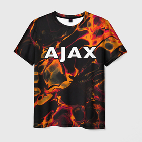 Мужская футболка 3D с принтом Ajax red lava , 100% полиэфир | прямой крой, круглый вырез горловины, длина до линии бедер | 