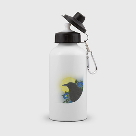 Бутылка спортивная с принтом Чёрный ворон на ветке под луной , металл | емкость — 500 мл, в комплекте две пластиковые крышки и карабин для крепления | Тематика изображения на принте: 