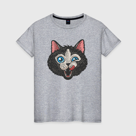 Женская футболка хлопок с принтом Довольный котейка в Кировске, 100% хлопок | прямой крой, круглый вырез горловины, длина до линии бедер, слегка спущенное плечо | 