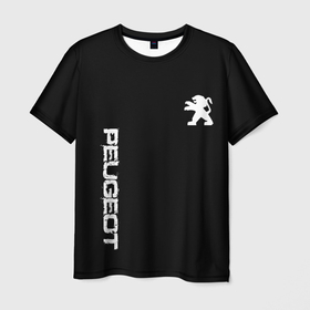 Мужская футболка 3D с принтом Peugeot logo white в Екатеринбурге, 100% полиэфир | прямой крой, круглый вырез горловины, длина до линии бедер | Тематика изображения на принте: 