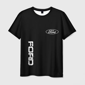 Мужская футболка 3D с принтом Ford logo white steel в Екатеринбурге, 100% полиэфир | прямой крой, круглый вырез горловины, длина до линии бедер | 