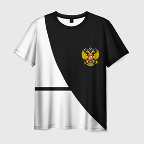 Мужская футболка 3D с принтом Герб РФ текстура спорт в Белгороде, 100% полиэфир | прямой крой, круглый вырез горловины, длина до линии бедер | 