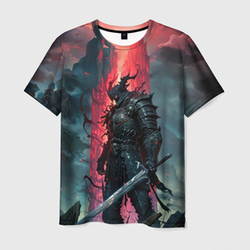 Мужская футболка 3D с принтом Рыцарь из армии тьмы , 100% полиэфир | прямой крой, круглый вырез горловины, длина до линии бедер | Тематика изображения на принте: 