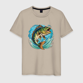 Мужская футболка хлопок с принтом Лучший рыбак на речке в Курске, 100% хлопок | прямой крой, круглый вырез горловины, длина до линии бедер, слегка спущенное плечо. | 