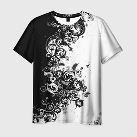 Мужская футболка 3D с принтом Чёрно белый стильный узор в Кировске, 100% полиэфир | прямой крой, круглый вырез горловины, длина до линии бедер | Тематика изображения на принте: 