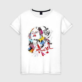 Женская футболка хлопок с принтом Девушка ангельская красотка в Рязани, 100% хлопок | прямой крой, круглый вырез горловины, длина до линии бедер, слегка спущенное плечо | 