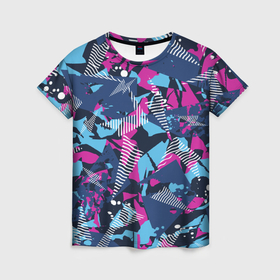 Женская футболка 3D с принтом Яркий абстрактный узор для спорта , 100% полиэфир ( синтетическое хлопкоподобное полотно) | прямой крой, круглый вырез горловины, длина до линии бедер | 