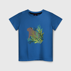 Детская футболка хлопок с принтом Капибара в кустах милый зверек на природе морская свинка в Тюмени, 100% хлопок | круглый вырез горловины, полуприлегающий силуэт, длина до линии бедер | Тематика изображения на принте: 