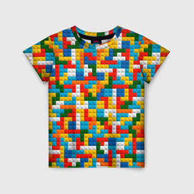 Детская футболка 3D с принтом Разноцветные квадратные плитки в Новосибирске, 100% гипоаллергенный полиэфир | прямой крой, круглый вырез горловины, длина до линии бедер, чуть спущенное плечо, ткань немного тянется | 