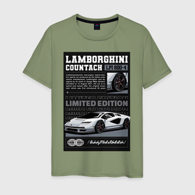 Мужская футболка хлопок с принтом Lamborghini countach в Петрозаводске, 100% хлопок | прямой крой, круглый вырез горловины, длина до линии бедер, слегка спущенное плечо. | 