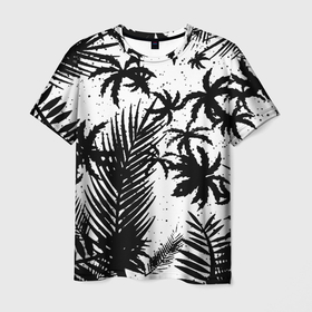 Мужская футболка 3D с принтом Чёрно белые пальмы в Белгороде, 100% полиэфир | прямой крой, круглый вырез горловины, длина до линии бедер | Тематика изображения на принте: 