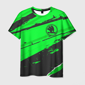 Мужская футболка 3D с принтом Skoda sport green в Тюмени, 100% полиэфир | прямой крой, круглый вырез горловины, длина до линии бедер | Тематика изображения на принте: 