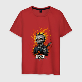 Мужская футболка хлопок с принтом Скелет рок музыкант в Рязани, 100% хлопок | прямой крой, круглый вырез горловины, длина до линии бедер, слегка спущенное плечо. | 