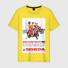 Мужская футболка хлопок с принтом Honda мотоцикл в Белгороде, 100% хлопок | прямой крой, круглый вырез горловины, длина до линии бедер, слегка спущенное плечо. | Тематика изображения на принте: 