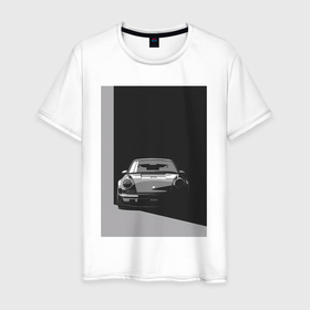 Мужская футболка хлопок с принтом Porsche 911 легендарный автомобиль в Кировске, 100% хлопок | прямой крой, круглый вырез горловины, длина до линии бедер, слегка спущенное плечо. | 