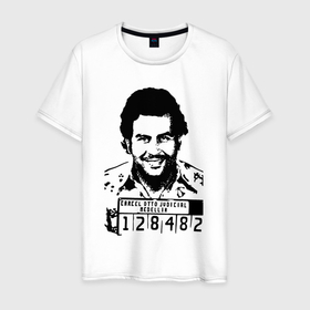 Мужская футболка хлопок с принтом Pablo escobar in the jail в Тюмени, 100% хлопок | прямой крой, круглый вырез горловины, длина до линии бедер, слегка спущенное плечо. | 