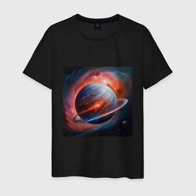 Мужская футболка хлопок с принтом Огненная планета в Рязани, 100% хлопок | прямой крой, круглый вырез горловины, длина до линии бедер, слегка спущенное плечо. | 