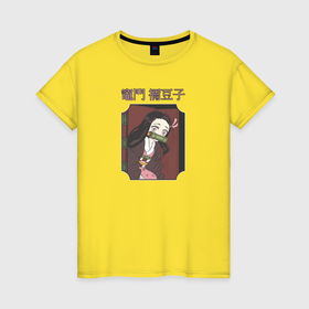 Женская футболка хлопок с принтом Клинок рассекающий демонов милая Незуко в Кировске, 100% хлопок | прямой крой, круглый вырез горловины, длина до линии бедер, слегка спущенное плечо | 