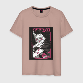 Мужская футболка хлопок с принтом Клинок рассекающий демонов Незуко kimetsu no yaiba в Курске, 100% хлопок | прямой крой, круглый вырез горловины, длина до линии бедер, слегка спущенное плечо. | 