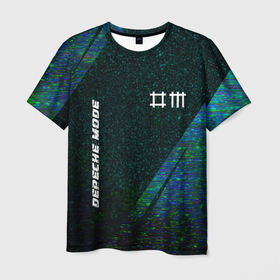 Мужская футболка 3D с принтом Depeche Mode glitch blue в Кировске, 100% полиэфир | прямой крой, круглый вырез горловины, длина до линии бедер | Тематика изображения на принте: 