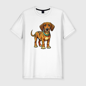 Мужская футболка хлопок Slim с принтом Грустная собака в Кировске, 92% хлопок, 8% лайкра | приталенный силуэт, круглый вырез ворота, длина до линии бедра, короткий рукав | 