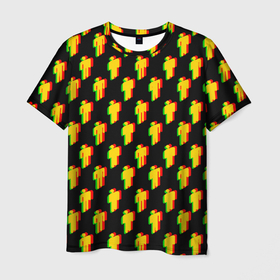 Мужская футболка 3D с принтом Billie Eilish glitch pattern в Санкт-Петербурге, 100% полиэфир | прямой крой, круглый вырез горловины, длина до линии бедер | 