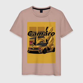 Мужская футболка хлопок с принтом Chevrolet Camaro авто в Белгороде, 100% хлопок | прямой крой, круглый вырез горловины, длина до линии бедер, слегка спущенное плечо. | 