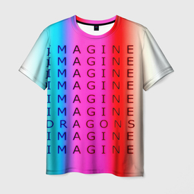 Мужская футболка 3D с принтом Imagine Dragons neon rock в Санкт-Петербурге, 100% полиэфир | прямой крой, круглый вырез горловины, длина до линии бедер | 