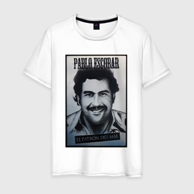 Мужская футболка хлопок с принтом Escobar draw portrait в Новосибирске, 100% хлопок | прямой крой, круглый вырез горловины, длина до линии бедер, слегка спущенное плечо. | 