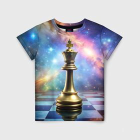 Детская футболка 3D с принтом Золотой король   шахматы в Курске, 100% гипоаллергенный полиэфир | прямой крой, круглый вырез горловины, длина до линии бедер, чуть спущенное плечо, ткань немного тянется | 