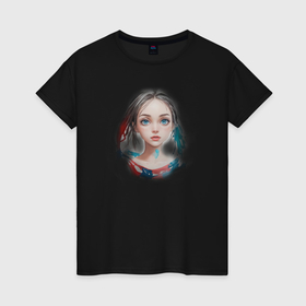 Женская футболка хлопок с принтом Арт девушка в Екатеринбурге, 100% хлопок | прямой крой, круглый вырез горловины, длина до линии бедер, слегка спущенное плечо | 