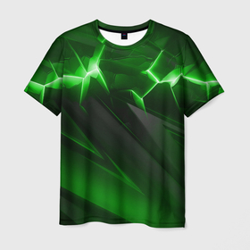 Мужская футболка 3D с принтом Яркая зеленая объемная абстракция в Кировске, 100% полиэфир | прямой крой, круглый вырез горловины, длина до линии бедер | Тематика изображения на принте: 