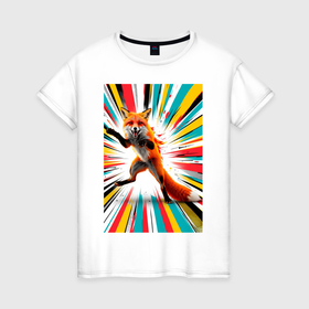 Женская футболка хлопок с принтом Лиса на вечеринке в Екатеринбурге, 100% хлопок | прямой крой, круглый вырез горловины, длина до линии бедер, слегка спущенное плечо | 