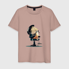 Мужская футболка хлопок с принтом Птица в барбершопе в Екатеринбурге, 100% хлопок | прямой крой, круглый вырез горловины, длина до линии бедер, слегка спущенное плечо. | Тематика изображения на принте: 