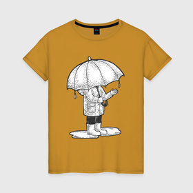 Женская футболка хлопок с принтом Осенний дождик в Кировске, 100% хлопок | прямой крой, круглый вырез горловины, длина до линии бедер, слегка спущенное плечо | 