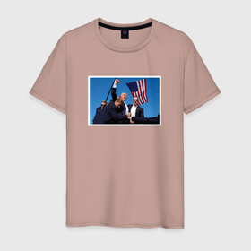 Мужская футболка хлопок с принтом Дональд Трамп в Белгороде, 100% хлопок | прямой крой, круглый вырез горловины, длина до линии бедер, слегка спущенное плечо. | Тематика изображения на принте: 