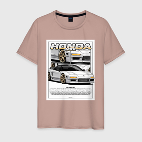Мужская футболка хлопок с принтом Honda nsx авто , 100% хлопок | прямой крой, круглый вырез горловины, длина до линии бедер, слегка спущенное плечо. | Тематика изображения на принте: 