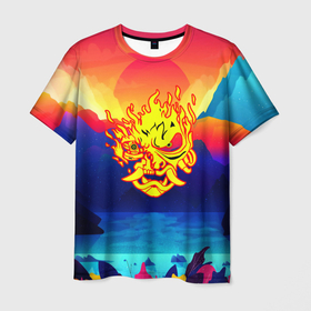 Мужская футболка 3D с принтом Samurai fire logo japan , 100% полиэфир | прямой крой, круглый вырез горловины, длина до линии бедер | Тематика изображения на принте: 