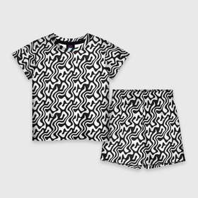Детский костюм с шортами 3D с принтом Черно белый узор с абстрактными линиями в Курске,  |  | 