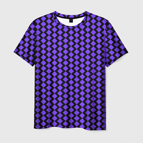 Мужская футболка 3D с принтом Паттерн фиолетовые ромбы в Петрозаводске, 100% полиэфир | прямой крой, круглый вырез горловины, длина до линии бедер | 