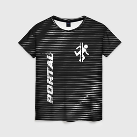 Женская футболка 3D с принтом Portal metal game lines в Курске, 100% полиэфир ( синтетическое хлопкоподобное полотно) | прямой крой, круглый вырез горловины, длина до линии бедер | 