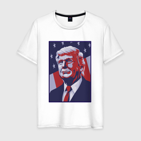 Мужская футболка хлопок с принтом Дональд Трамп в Санкт-Петербурге, 100% хлопок | прямой крой, круглый вырез горловины, длина до линии бедер, слегка спущенное плечо. | Тематика изображения на принте: 
