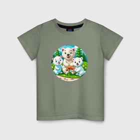 Детская футболка хлопок с принтом Белые медведи летом в Екатеринбурге, 100% хлопок | круглый вырез горловины, полуприлегающий силуэт, длина до линии бедер | Тематика изображения на принте: 