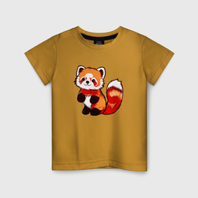 Детская футболка хлопок с принтом Красная панда в полный рост в Санкт-Петербурге, 100% хлопок | круглый вырез горловины, полуприлегающий силуэт, длина до линии бедер | Тематика изображения на принте: 