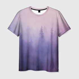 Мужская футболка 3D с принтом Сиреневый туманный лес в Петрозаводске, 100% полиэфир | прямой крой, круглый вырез горловины, длина до линии бедер | Тематика изображения на принте: 