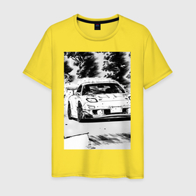 Мужская футболка хлопок с принтом Mazda rx 7 автомобиль гоночный в Петрозаводске, 100% хлопок | прямой крой, круглый вырез горловины, длина до линии бедер, слегка спущенное плечо. | 