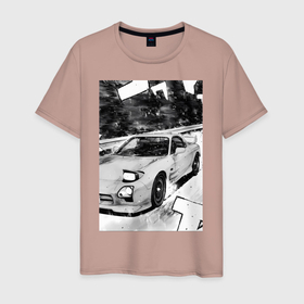 Мужская футболка хлопок с принтом Mazda rx 7 авто в Петрозаводске, 100% хлопок | прямой крой, круглый вырез горловины, длина до линии бедер, слегка спущенное плечо. | 